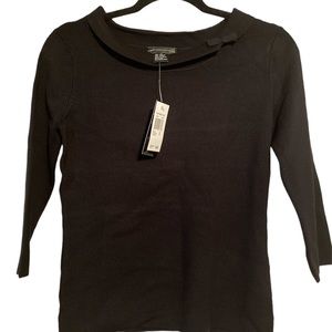 Black long sleeved top, with small bow on the top sweater material